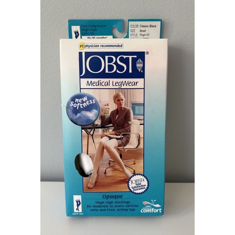 Jobst Compression Thigh High Open Toe Silicone Dot Band 20-30mmHg Black Size Sm
